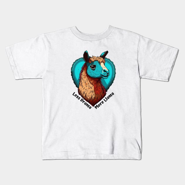 Less Drama More Llama Design, Fun and Playful Animal Design for Llama Lovers Kids T-Shirt by Coffee Conceptions